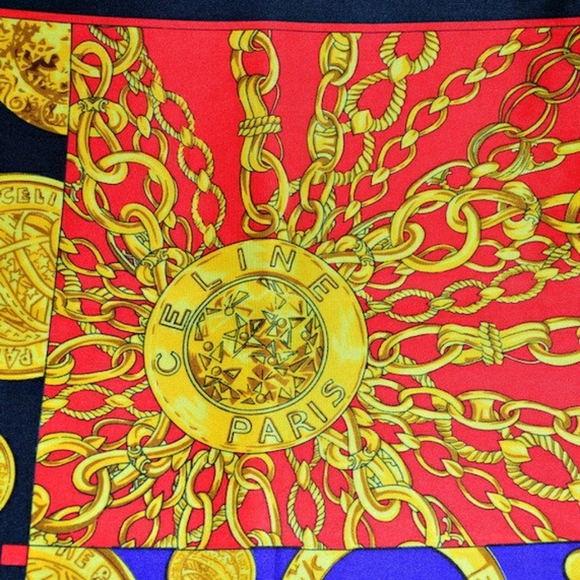 Celine Paris Scarf 100% Silk 80s Vintage Scarf 34x34 Inches - Picture 3 of 5